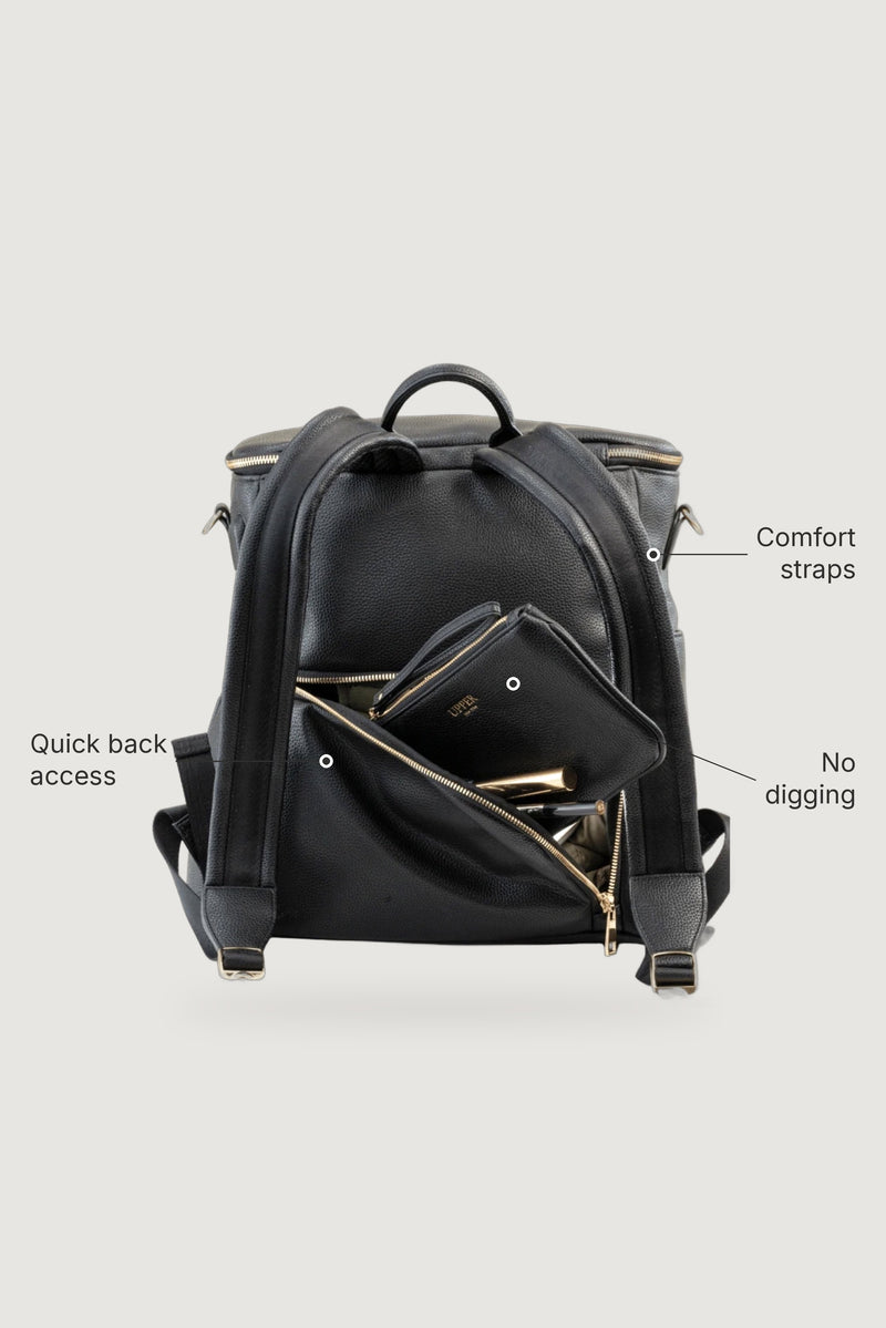 Harvey everyday backpack for parents, back view showing the hidden back pocket