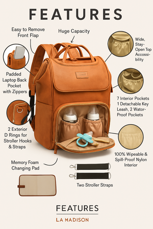 Best Diaper Bag Backpack - La Madison™ - Elegant Vegan Leather Diaper Bag Backpack