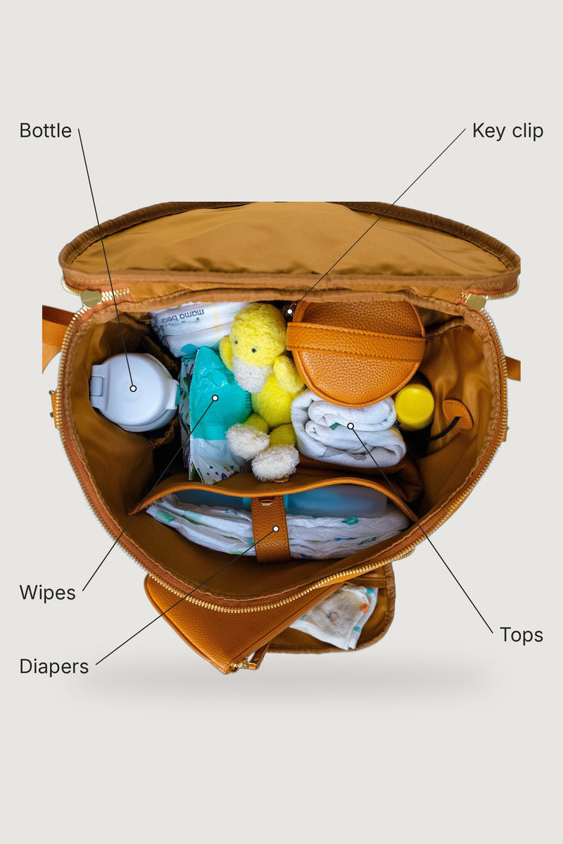 Harvey everyday backpack open, showing the organized interior pockets