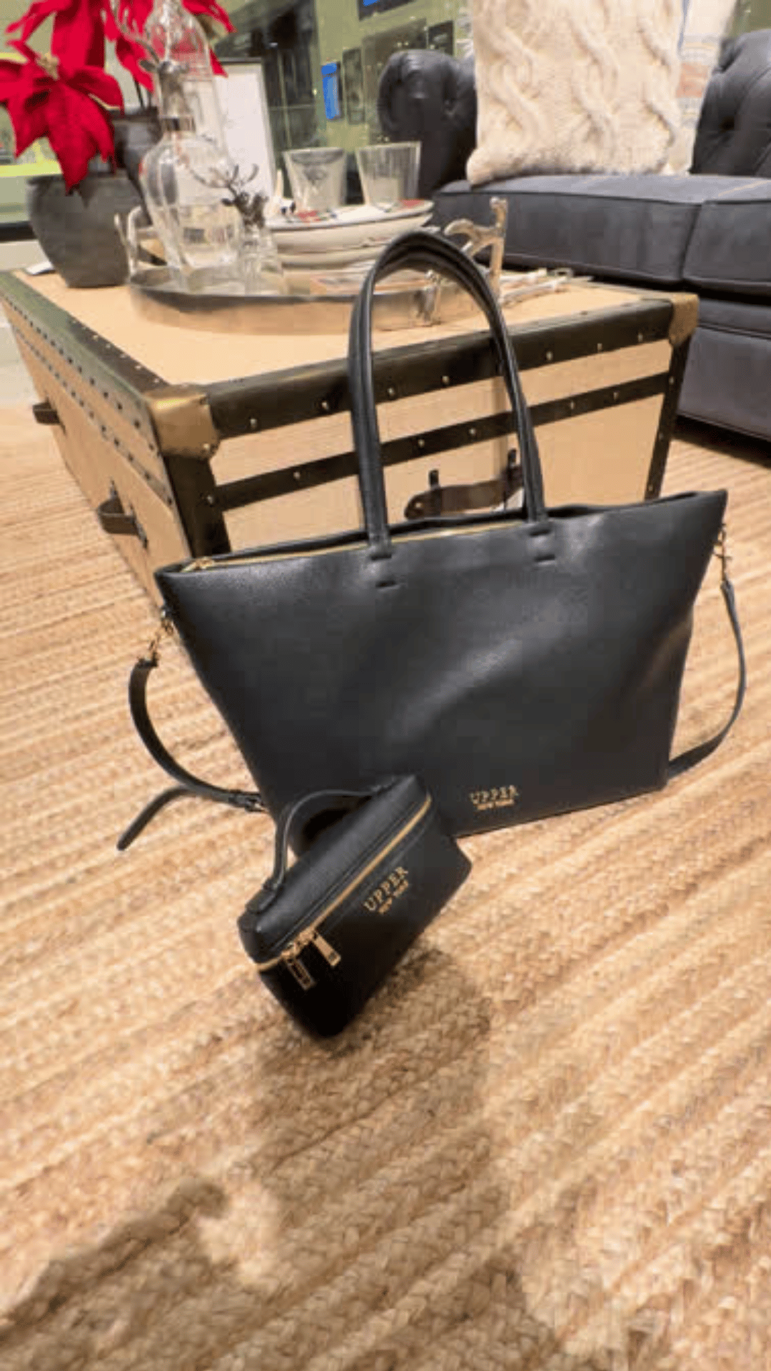 Madison tote and mini bag in black set on a table