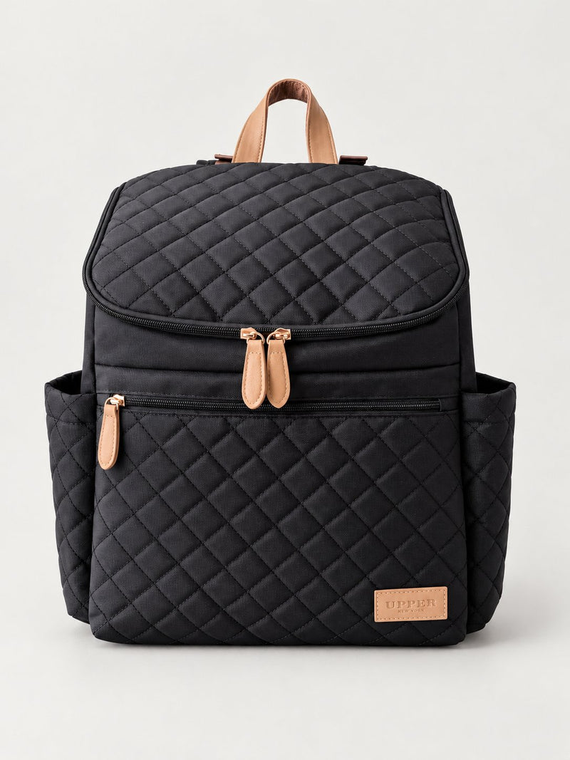 Maison Air backpack black quilted, front view