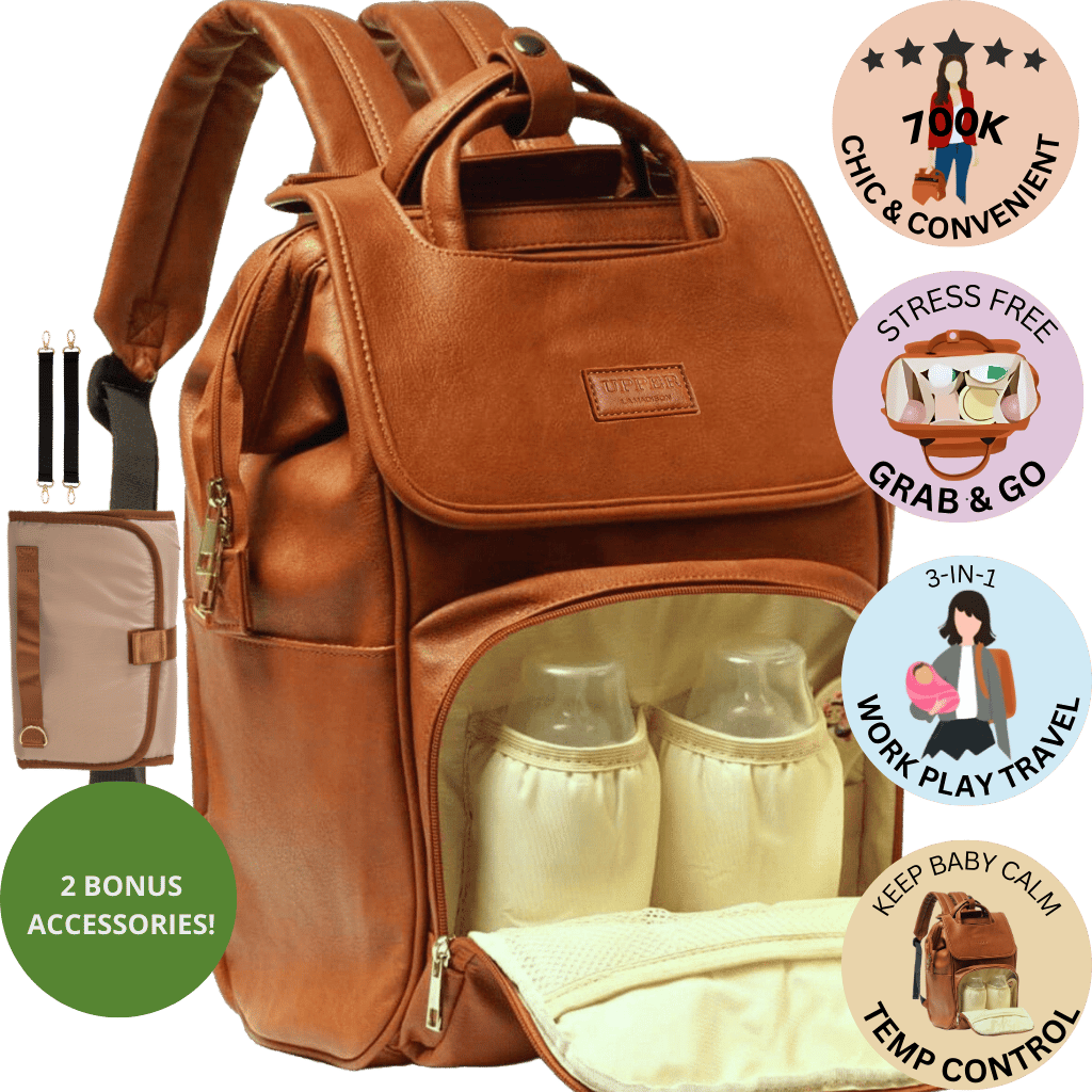 UPPER 549 - Luggage & Bags > Diaper Bags la-brown / Large La Madison - Elegant Vegan Leather Diaper Bag Backpack