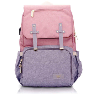 UPPER 549 - Luggage & Bags > Diaper Bags Pink/Grey Milan - Light Comfort Everyday Travel Backpack (USB Charging + Bottle Warmer)