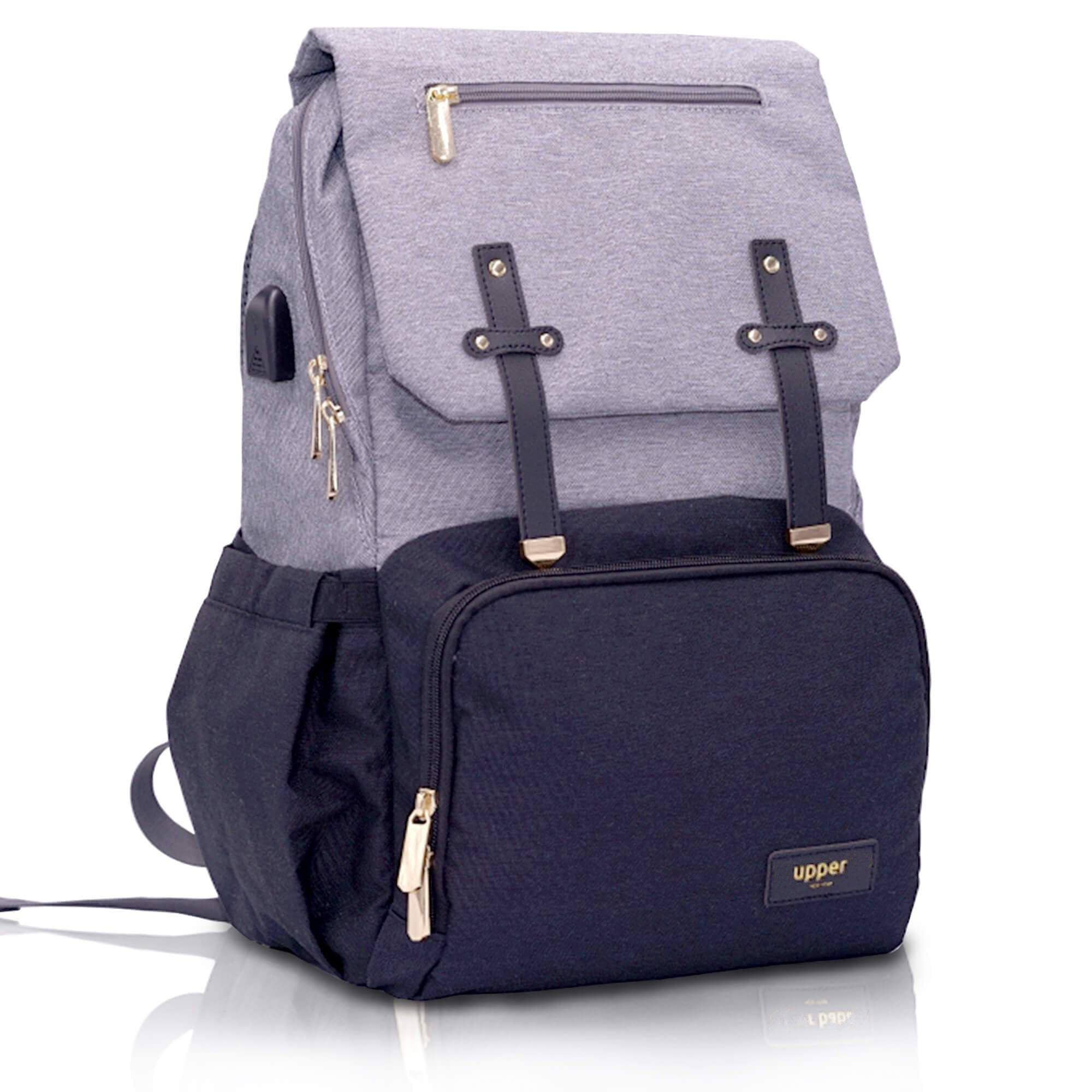 UPPER 549 - Luggage & Bags > Diaper Bags Black/Grey Milan - Classic (USB + Bottle Warmer) Diaper Bag Backpack